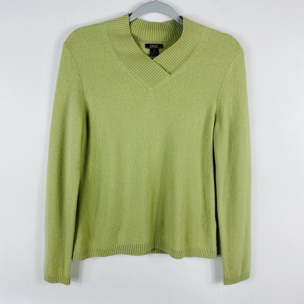 Prive Sweater Women's Medium Green 100% Cashmere Long Sleeve